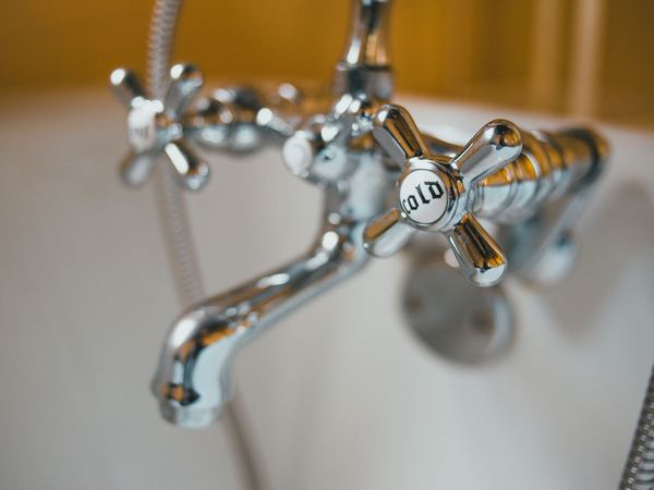 Chrome bath mixer with cold handle